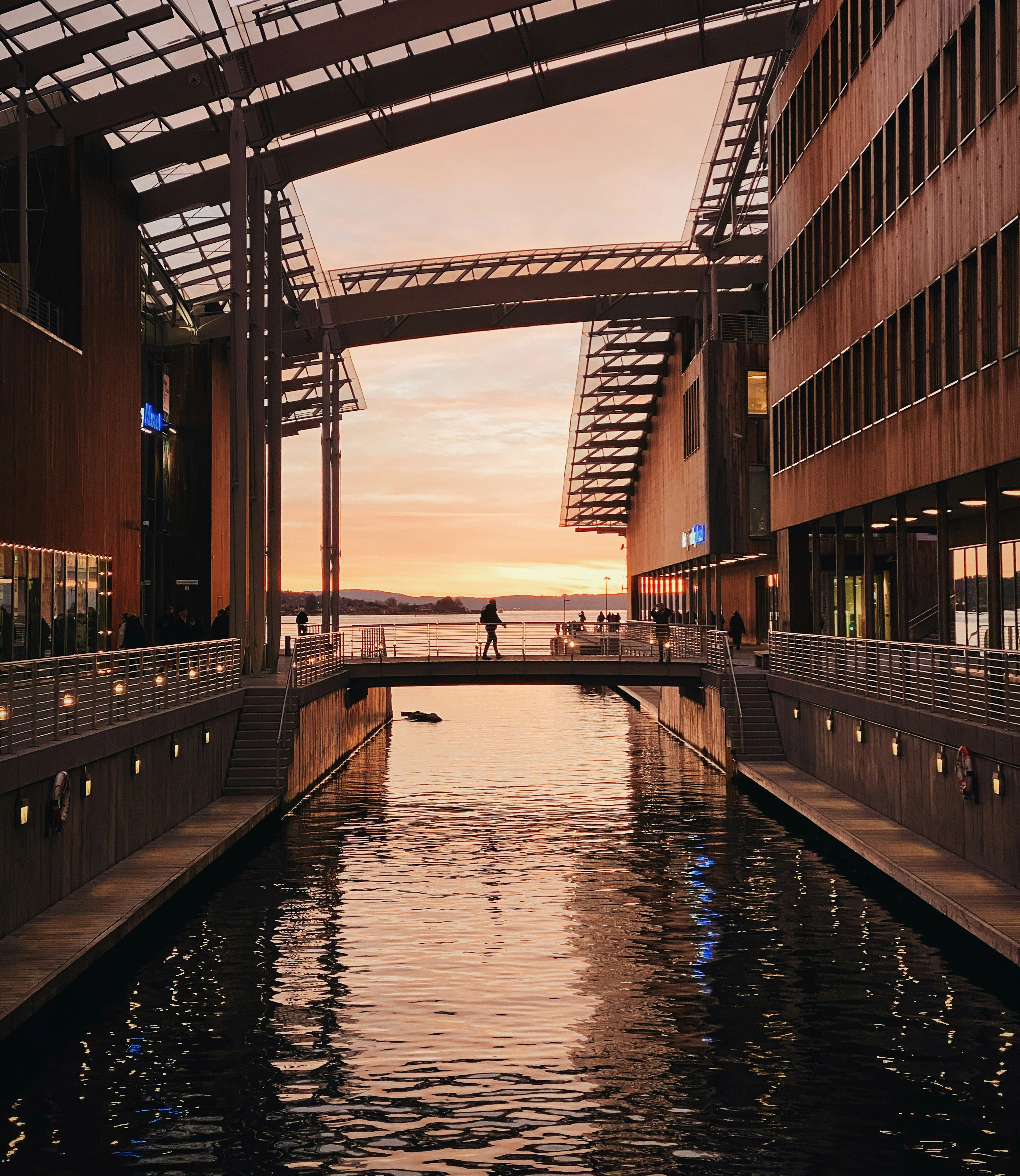 Oslo waterfront at sunset